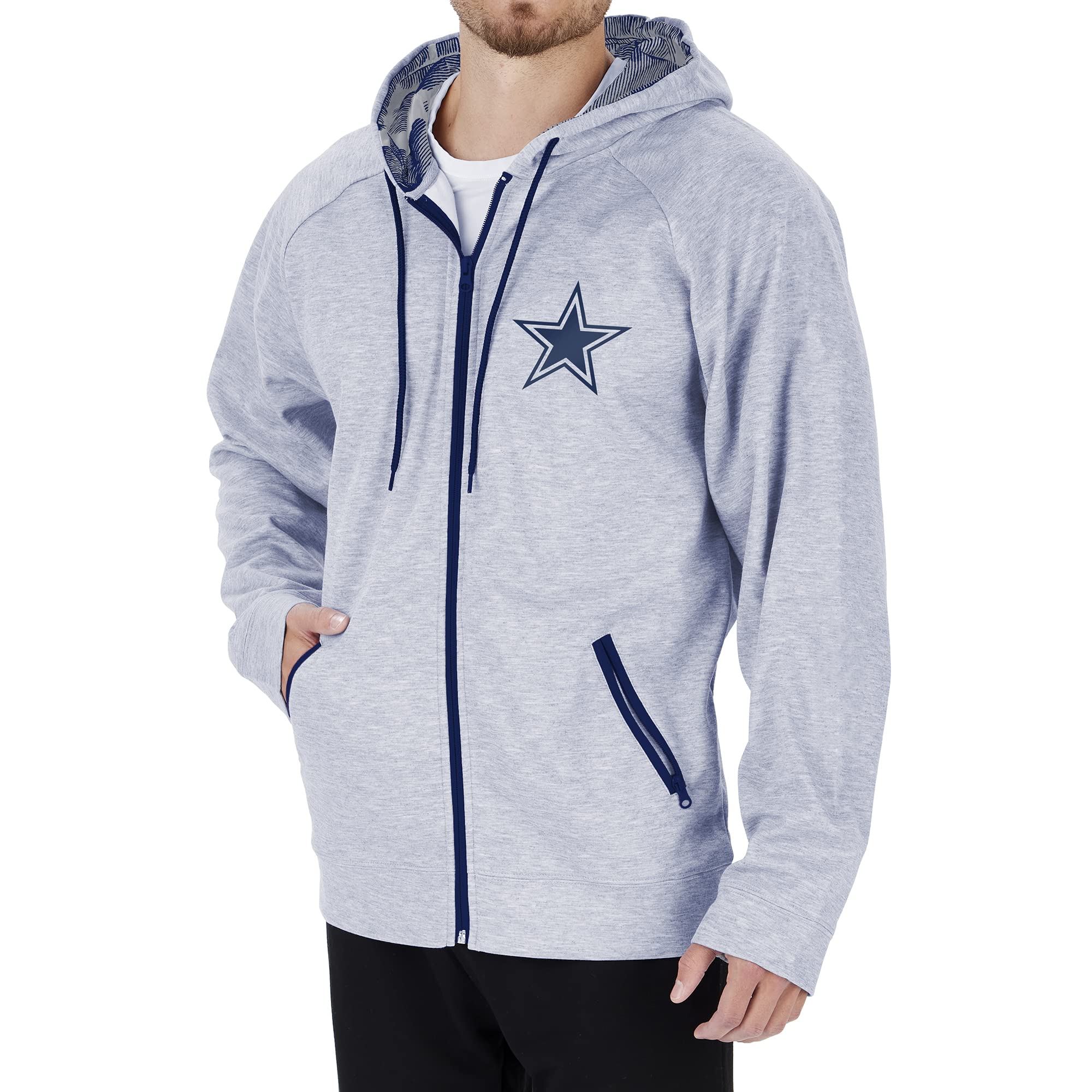 Zubaz Men's NFL Heather Gray Full-Zip Hoodie with Dallas Cowboys Team Color Camo