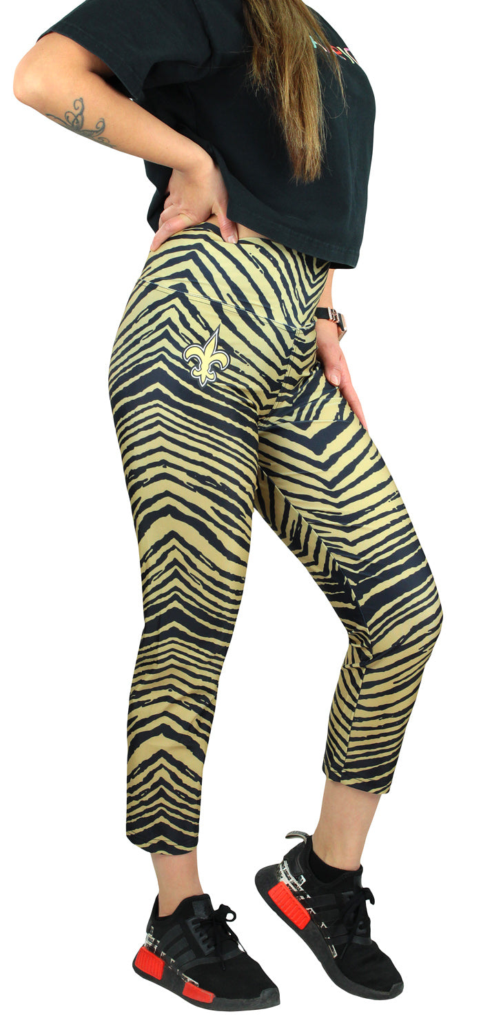 Hot Deal! Zubaz Women's NFL New Orleans Saints Zebra Print Capri Leggings