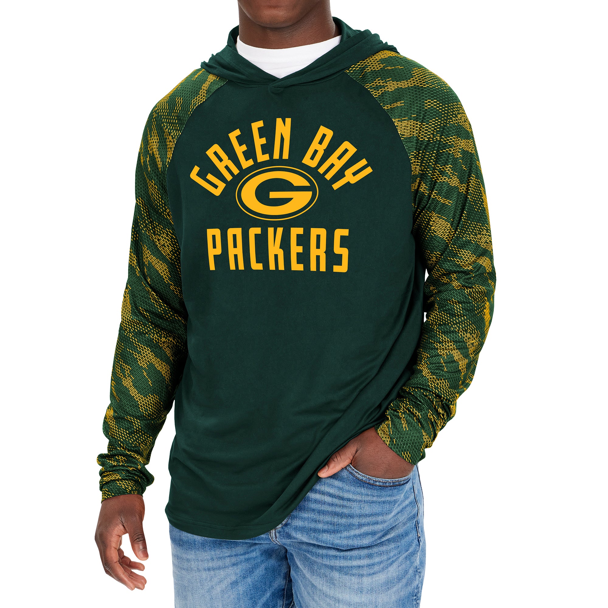 Men's NFL Green Bay Packers Viper Print Lightweight Polyester Hooded Sweatshirt