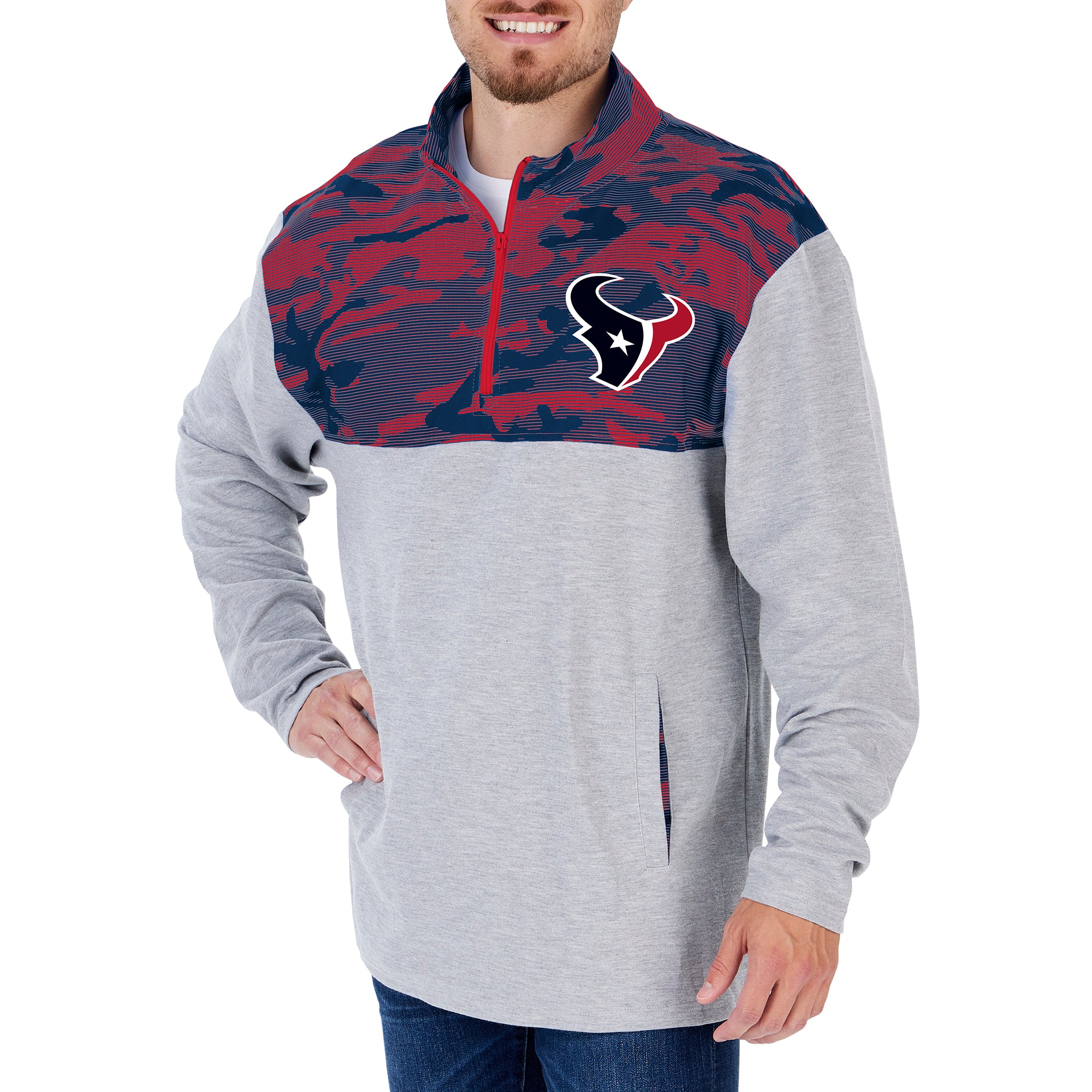 Men's Zubaz Houston Texans 1/4 Zip Fleece Pullover with Camo Pattern