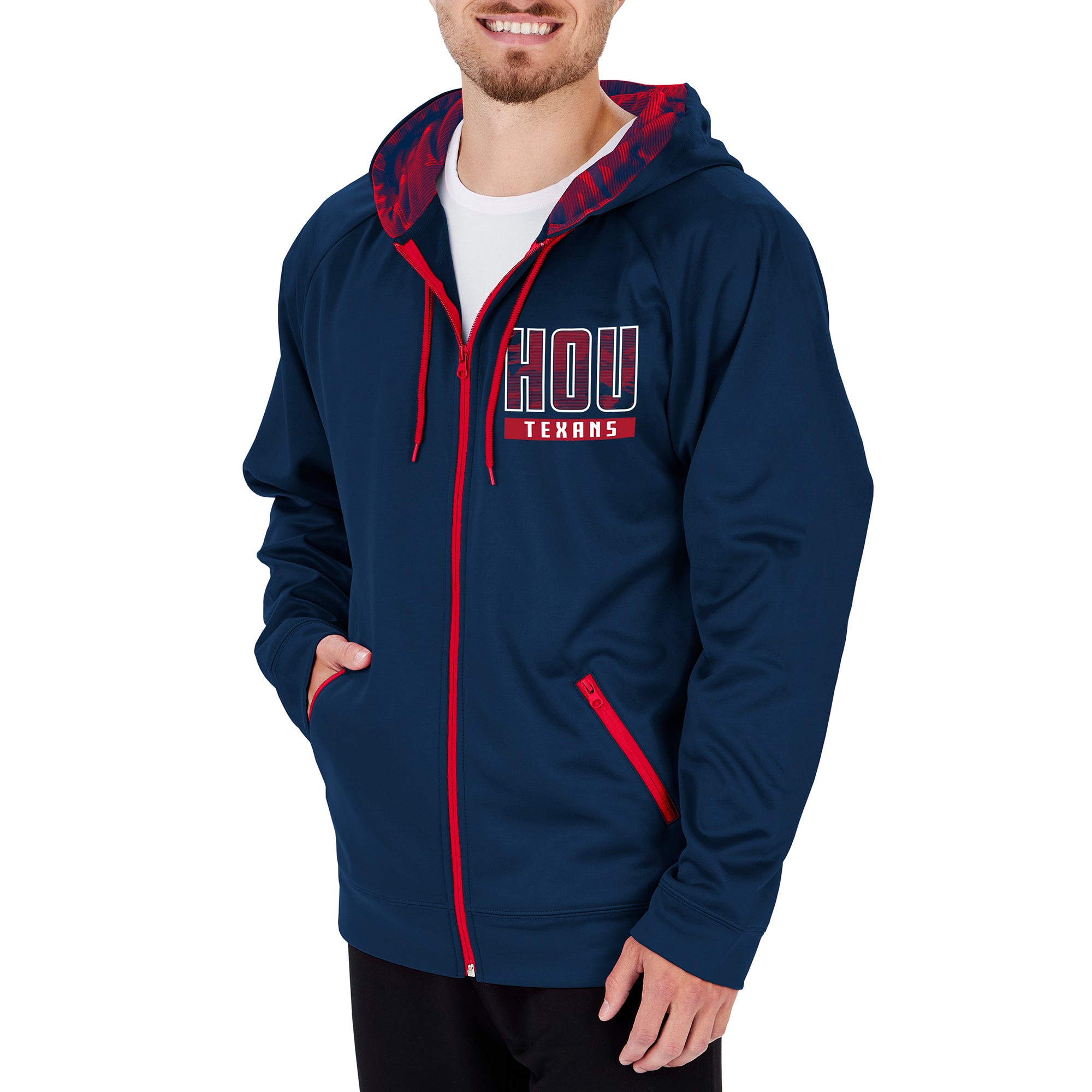 Zubaz NFL Men's Houston Texans Camo Full-Zip Hoodie with Team Color Lines