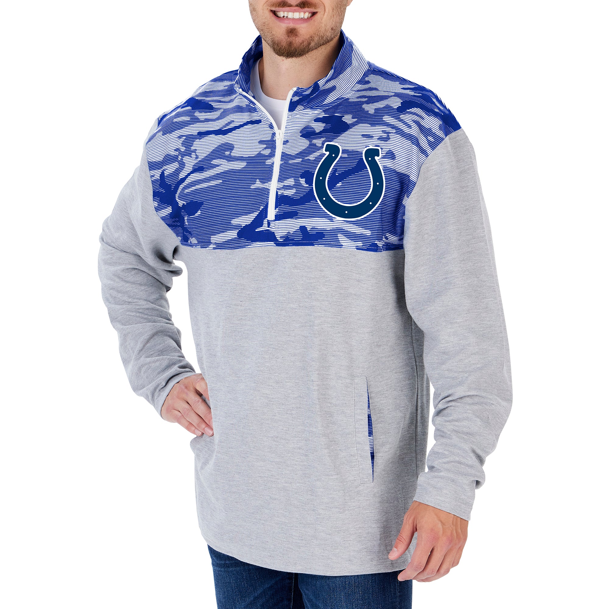 Men's Zubaz NFL Indianapolis Colts Camo-lined 1/4 Zip Fleece Pullover