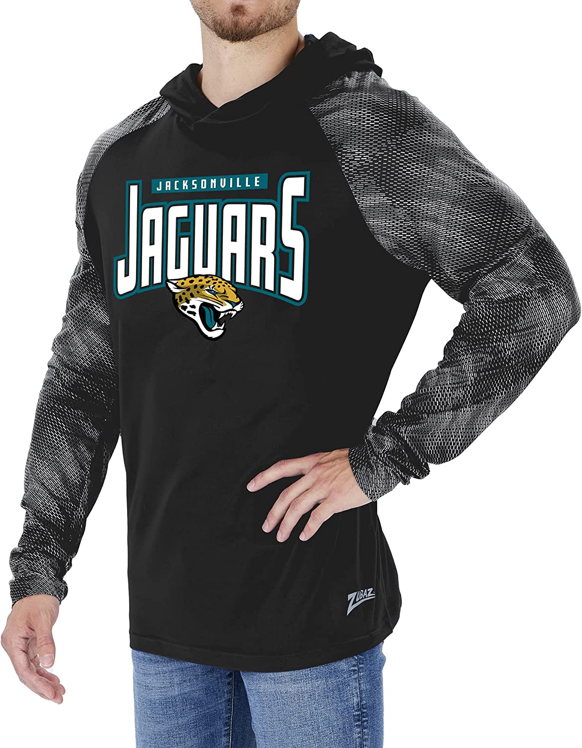 Hot! Zubaz Men's Jacksonville Jaguars NFL Team Color Hoodie with Viper Sleeves