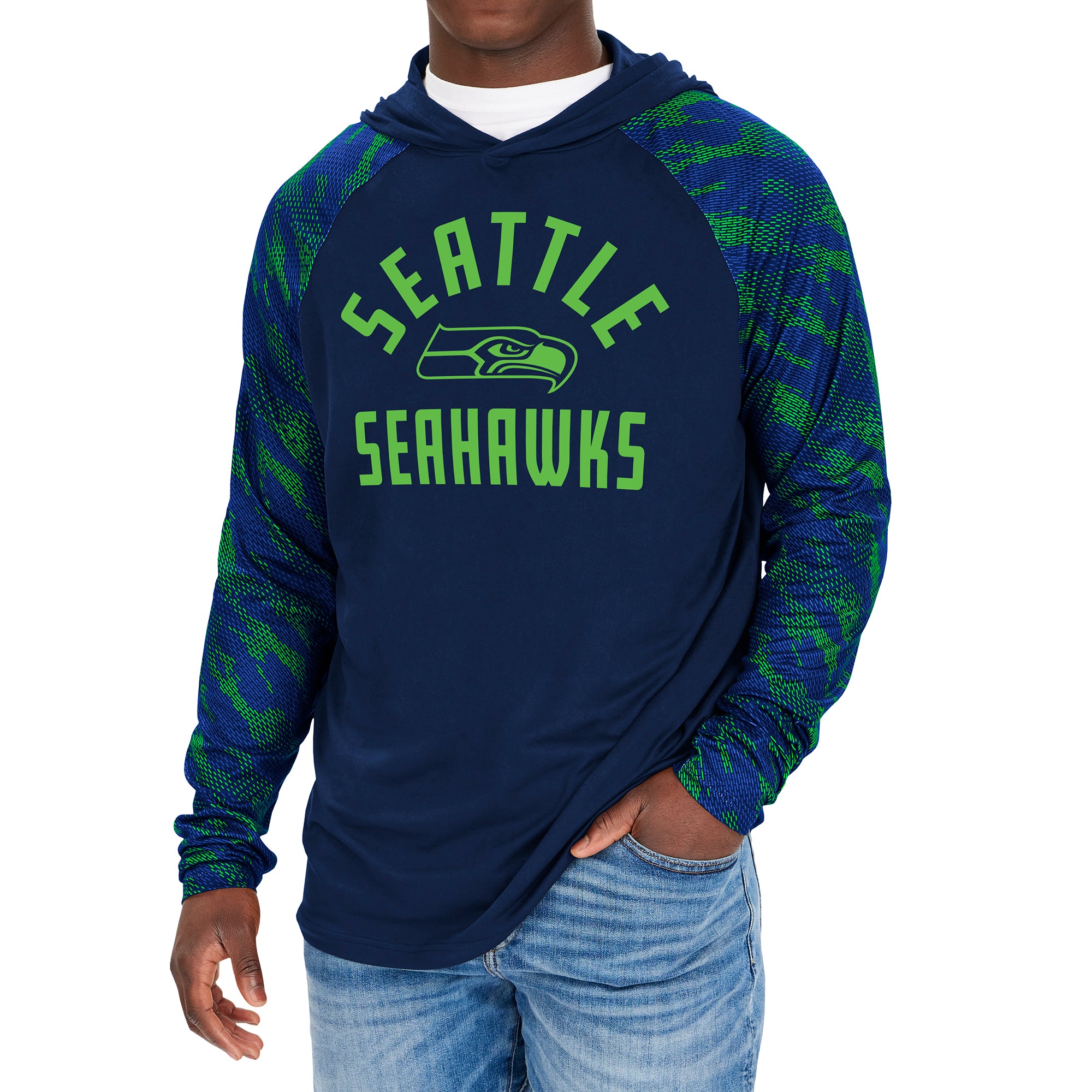 Zubaz Men's NFL Seattle Seahawks Viper Print Lightweight Pullover Hoodie