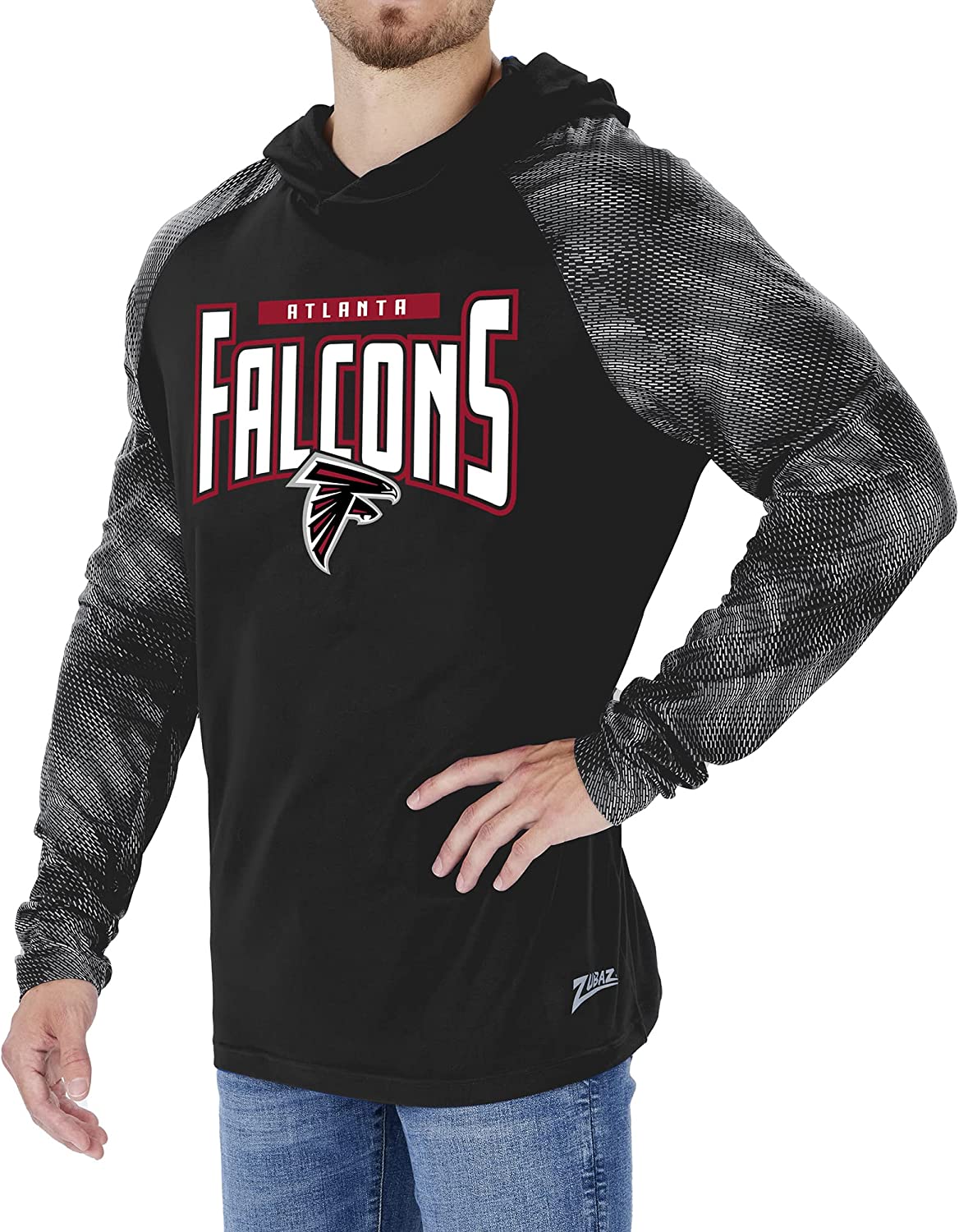 Hot Deal! Zubaz Men's NFL Atlanta Falcons Team - Color Hoodie with Tonal Viper - Print Sleeves