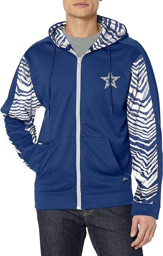 Hot Deal! Zubaz Men's Dallas Cowboys Zebra - Accented Full - Zip Team - Color Hoodie