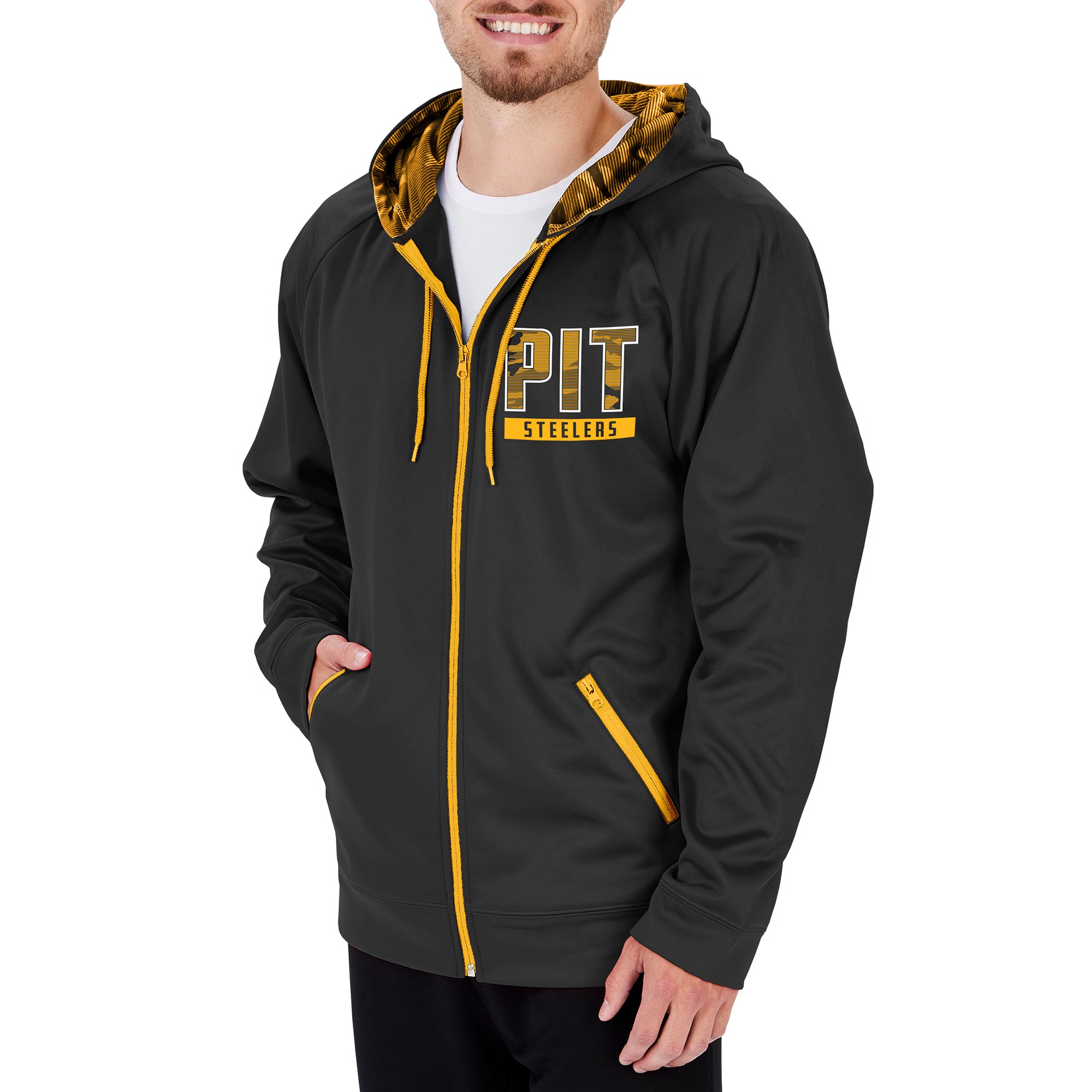 Zubaz Men's Pittsburgh Steelers NFL Full-Zip Hoodie with Team Camo Lines