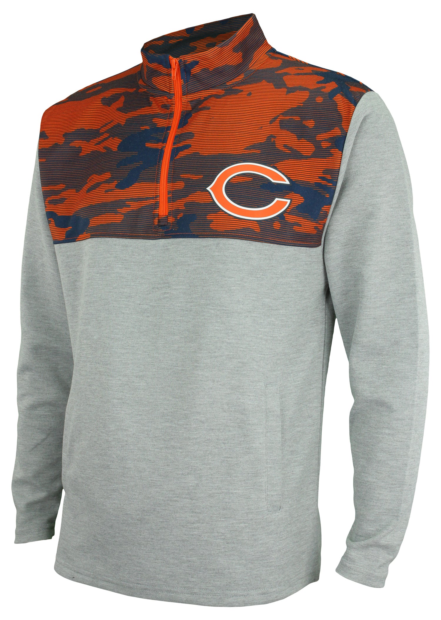 Zubaz Men's Gray 1/4 Zip NFL Chicago Bears Fleece Pullover with Camo Patterns
