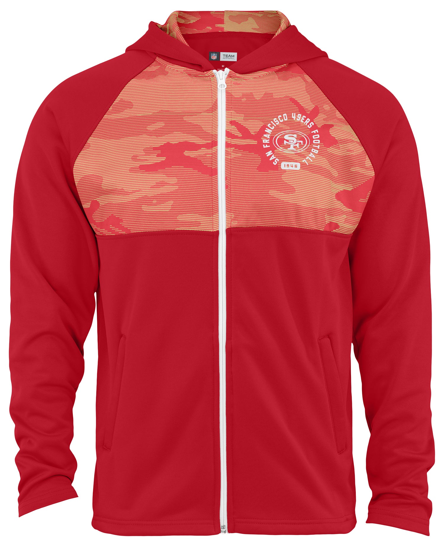 Hot Sale! Zubaz Men's Standard Full Zip NFL Hoodie with Yoke - San Francisco 49ers