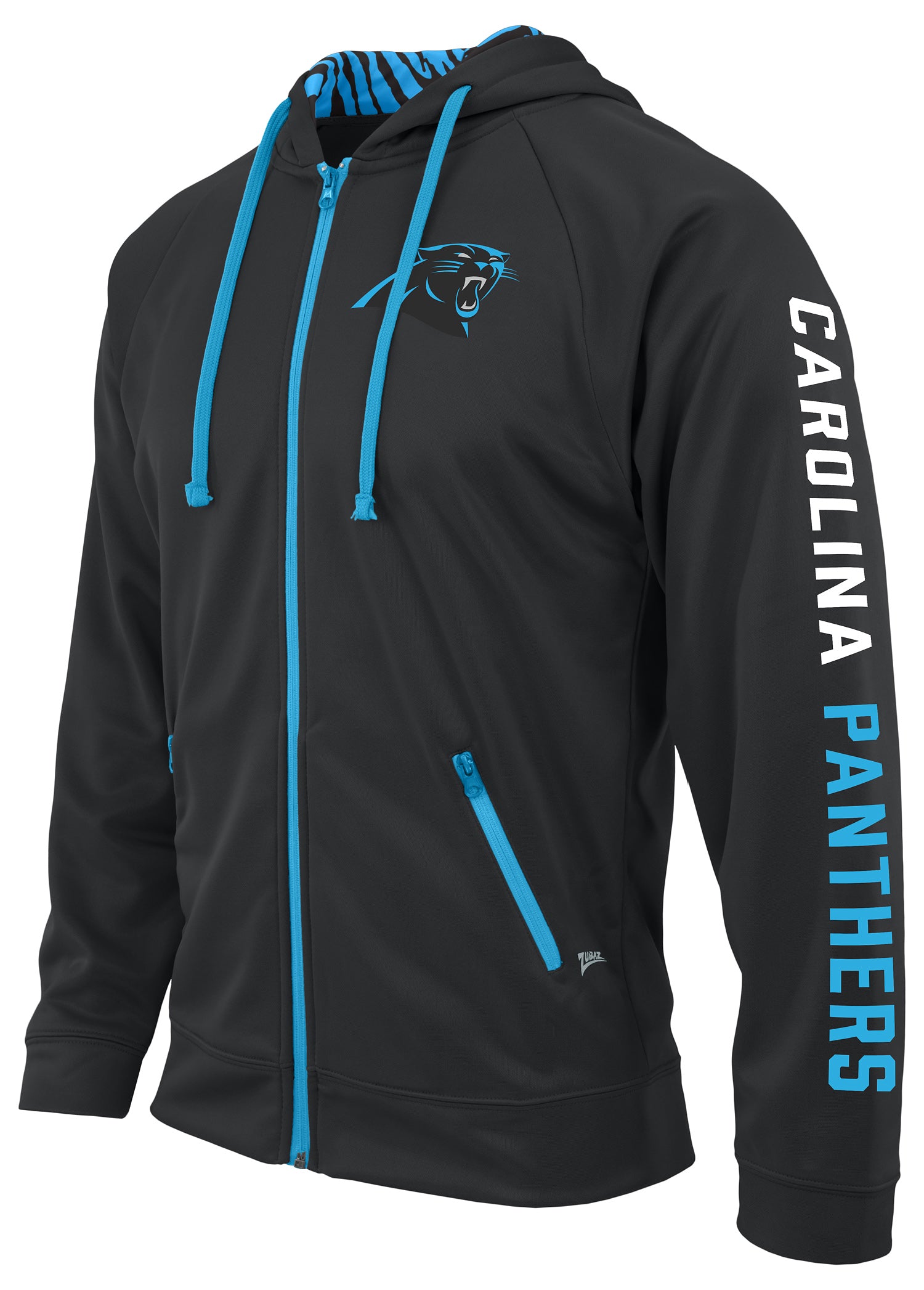Zubaz Men's NFL Carolina Panthers Full Zip Zebra Print Hoodie