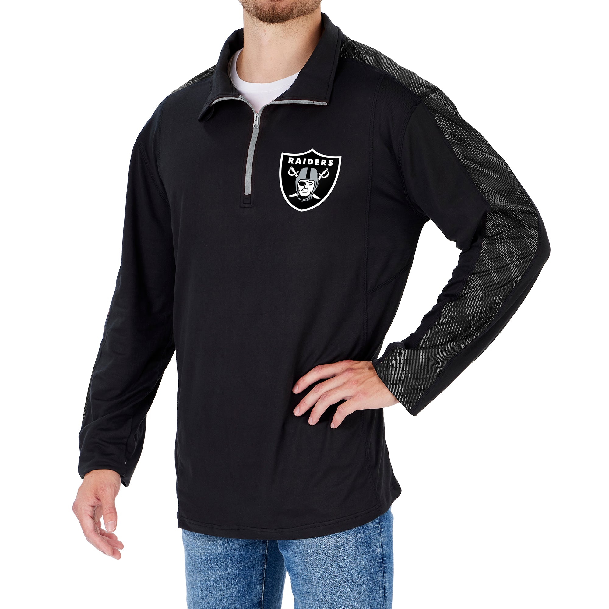 Hot Deal! Zubaz Men's NFL Las Vegas Raiders 1/4 Zip Pullover with Viper Print Accent