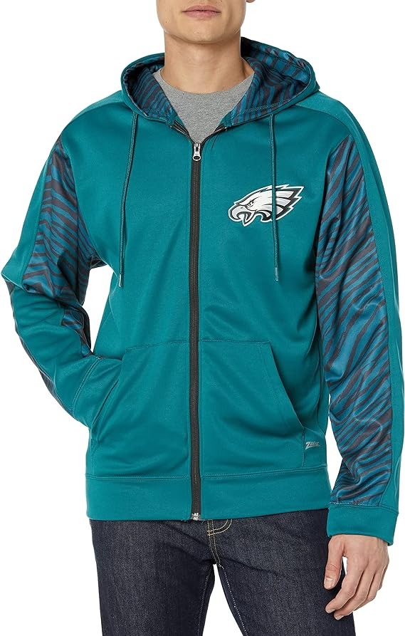 Hot! Zubaz Men's Philadelphia Eagles Full Zip Hoodie with Zebra Accent