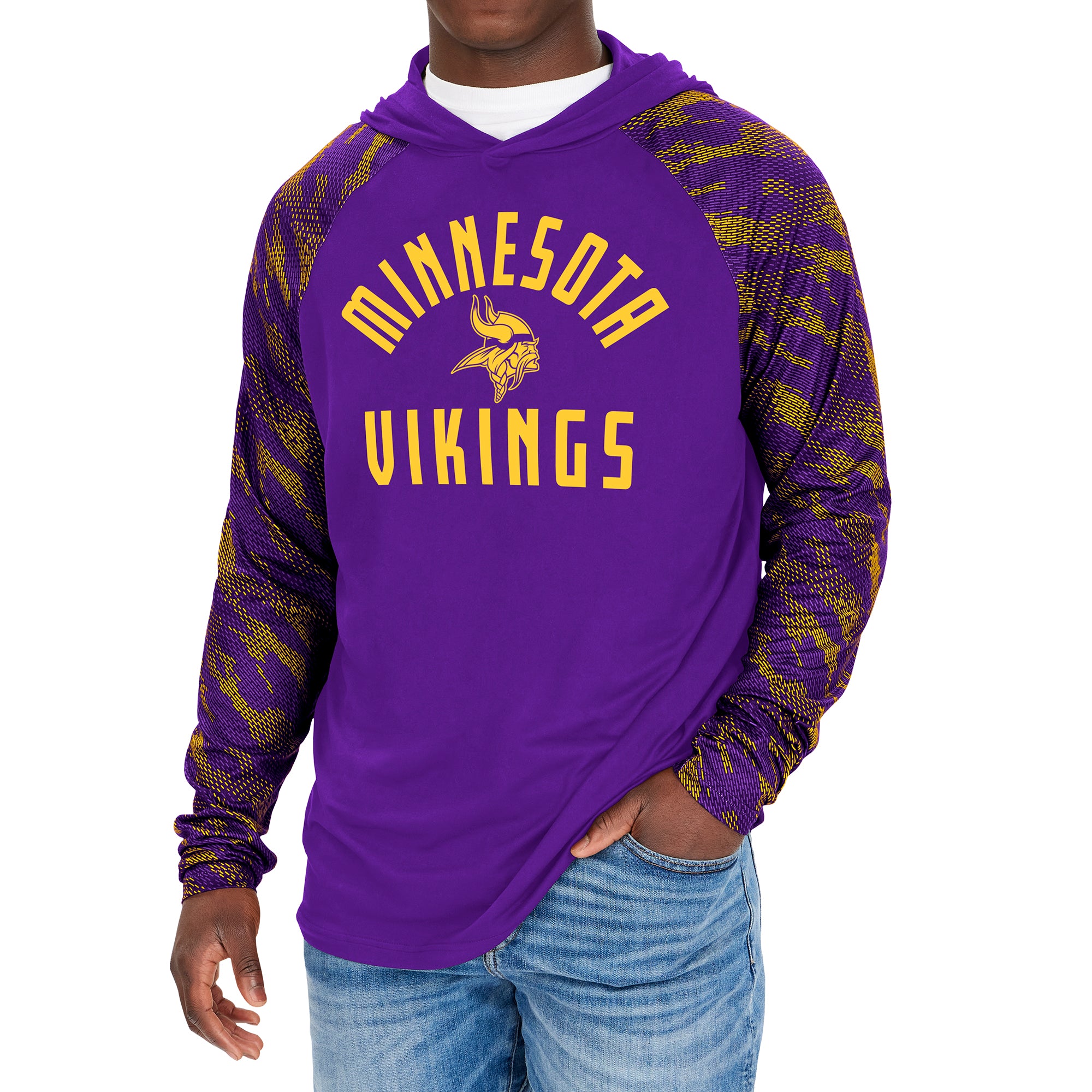 NFL Men's Minnesota Vikings Viper Print Lightweight Polyester Pullover Hoodie