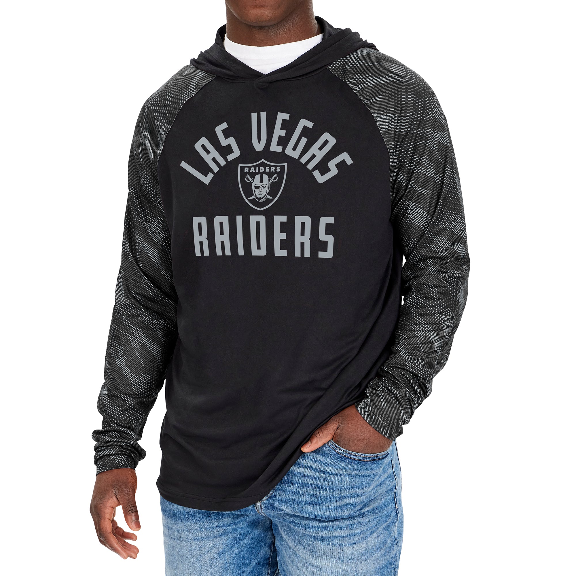 Hot Sale! Zubaz Men's NFL Las Vegas Raiders Viper Print Hooded Pullover Sweatshirt