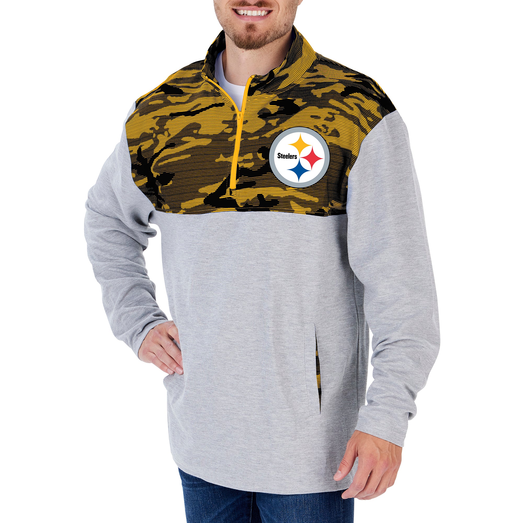Hot! Zubaz Men's NFL Pittsburgh Steelers Camo 1/4 Zip Fleece Pullover
