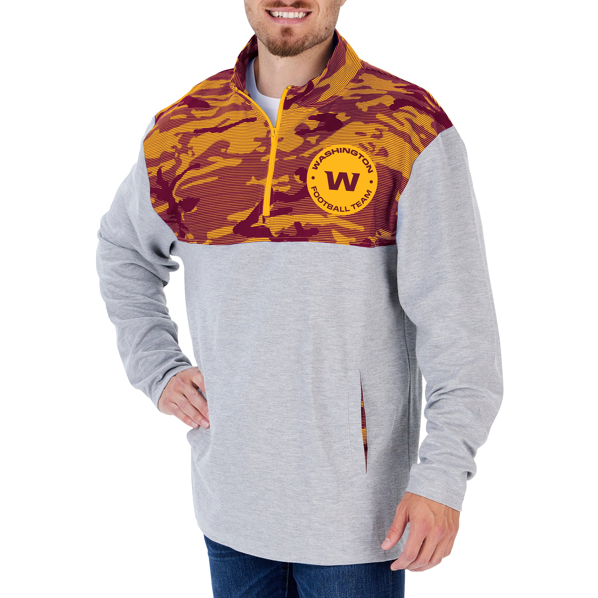 Hot Deal! Men's Zubaz 1/4 Zip Fleece Pullover with Camo Lines for Washington Football Team Fans