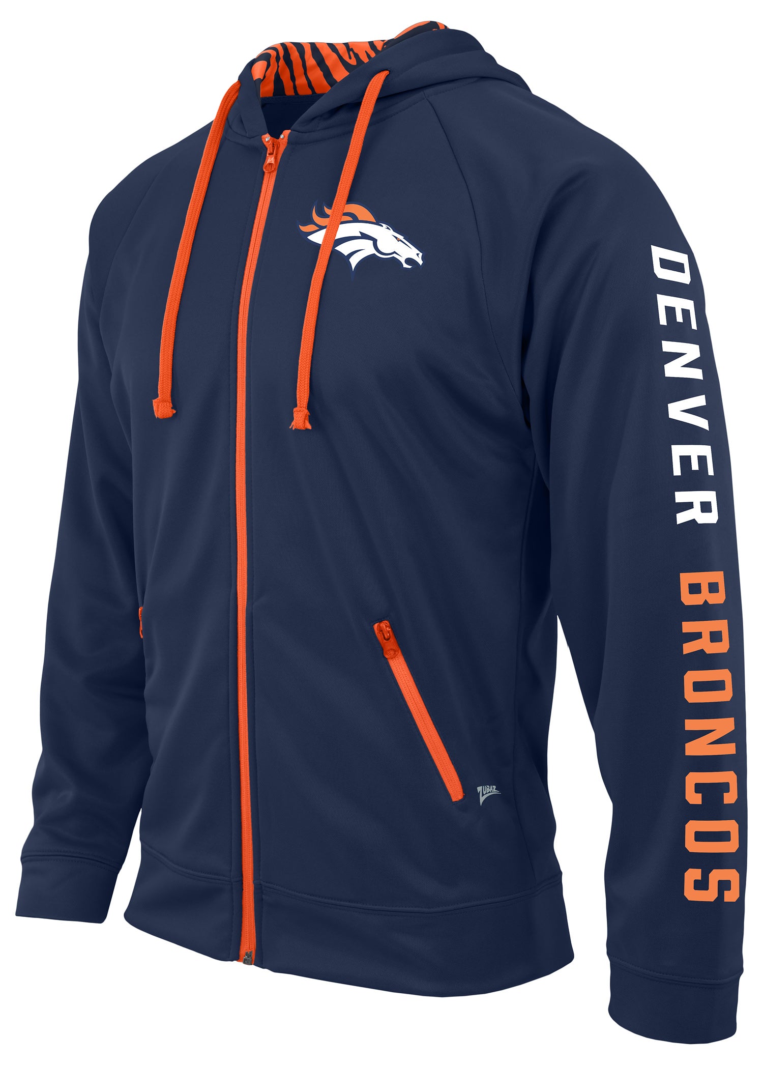 Denver Broncos Zubaz NFL Men's Full Zip Hoodie with Team Logo and Name