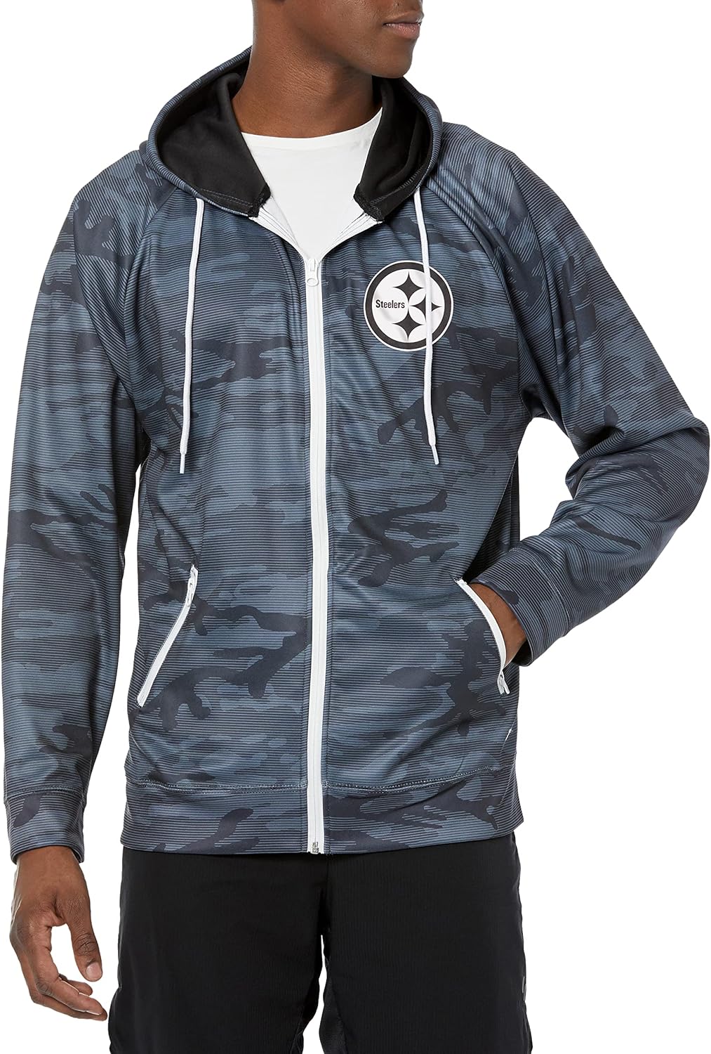 Zubaz Men's NFL Pittsburgh Steelers Full Zip Tonal Black Camo Hoodie