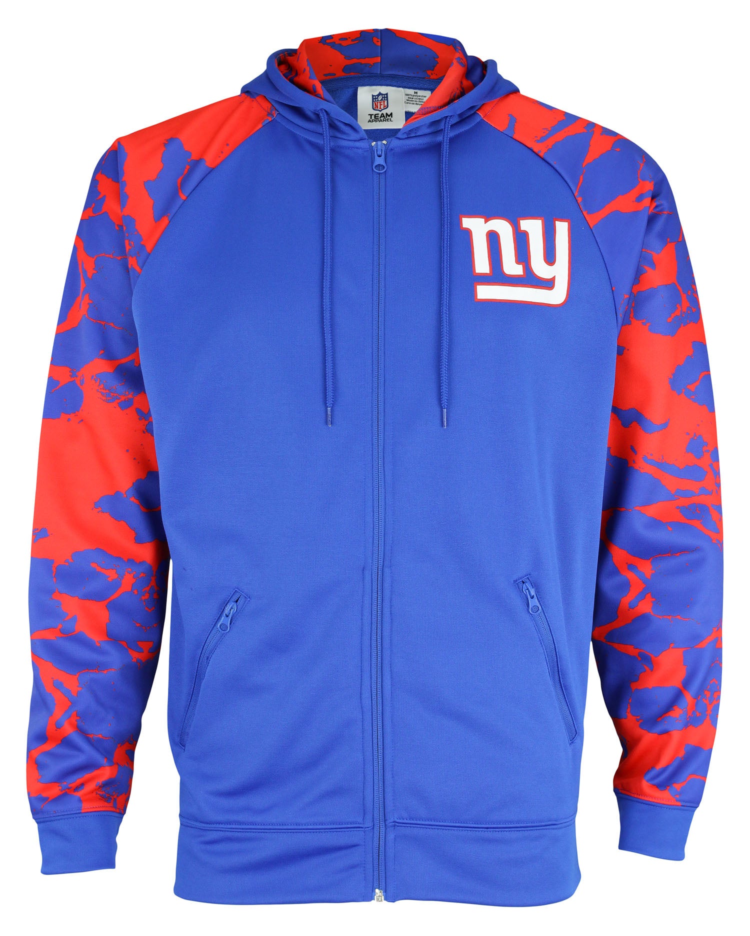 Men's NFL New York Giants Full Zip Performance Hoodie with Eye - Catching Lava Sleeves