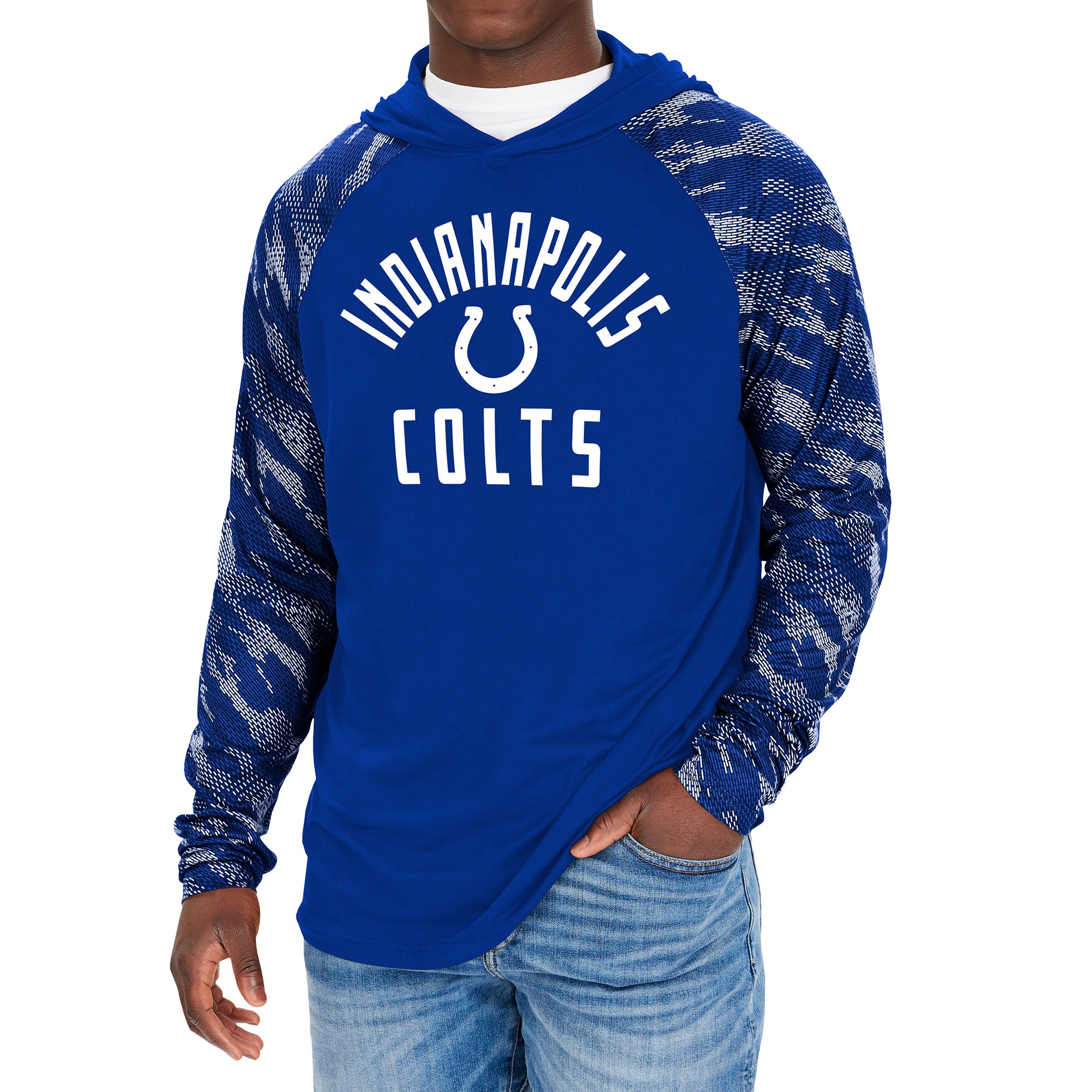 NFL Men's Indianapolis Colts Viper Print Lightweight Pullover Hooded Sweatshirt by Zubaz