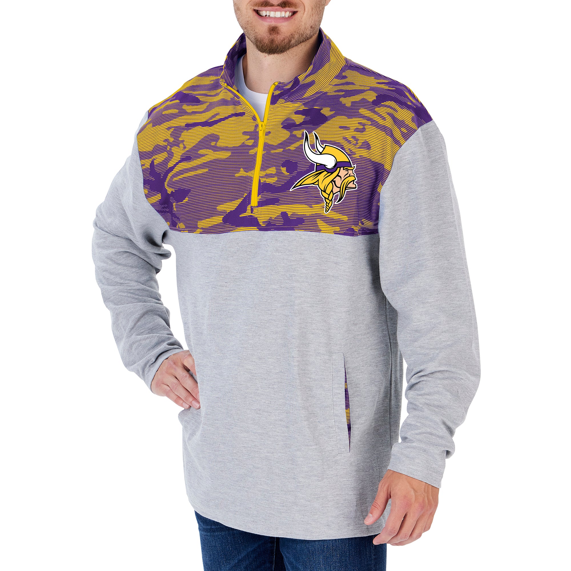 Hot! Zubaz Men's Minnesota Vikings 1/4 Zip Camo Fleece Pullover