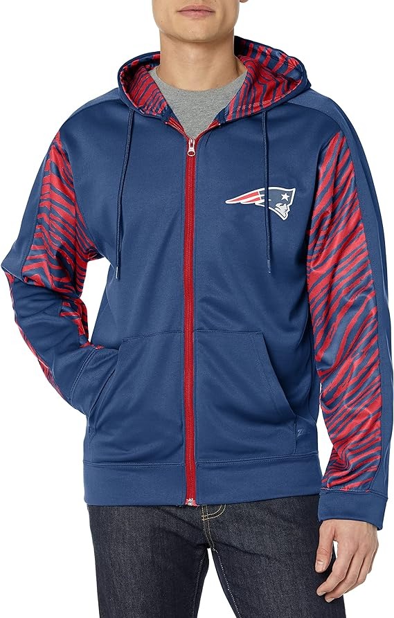 Hot! Zubaz Men's New England Patriots Zebra Print Full Zip Hoodie