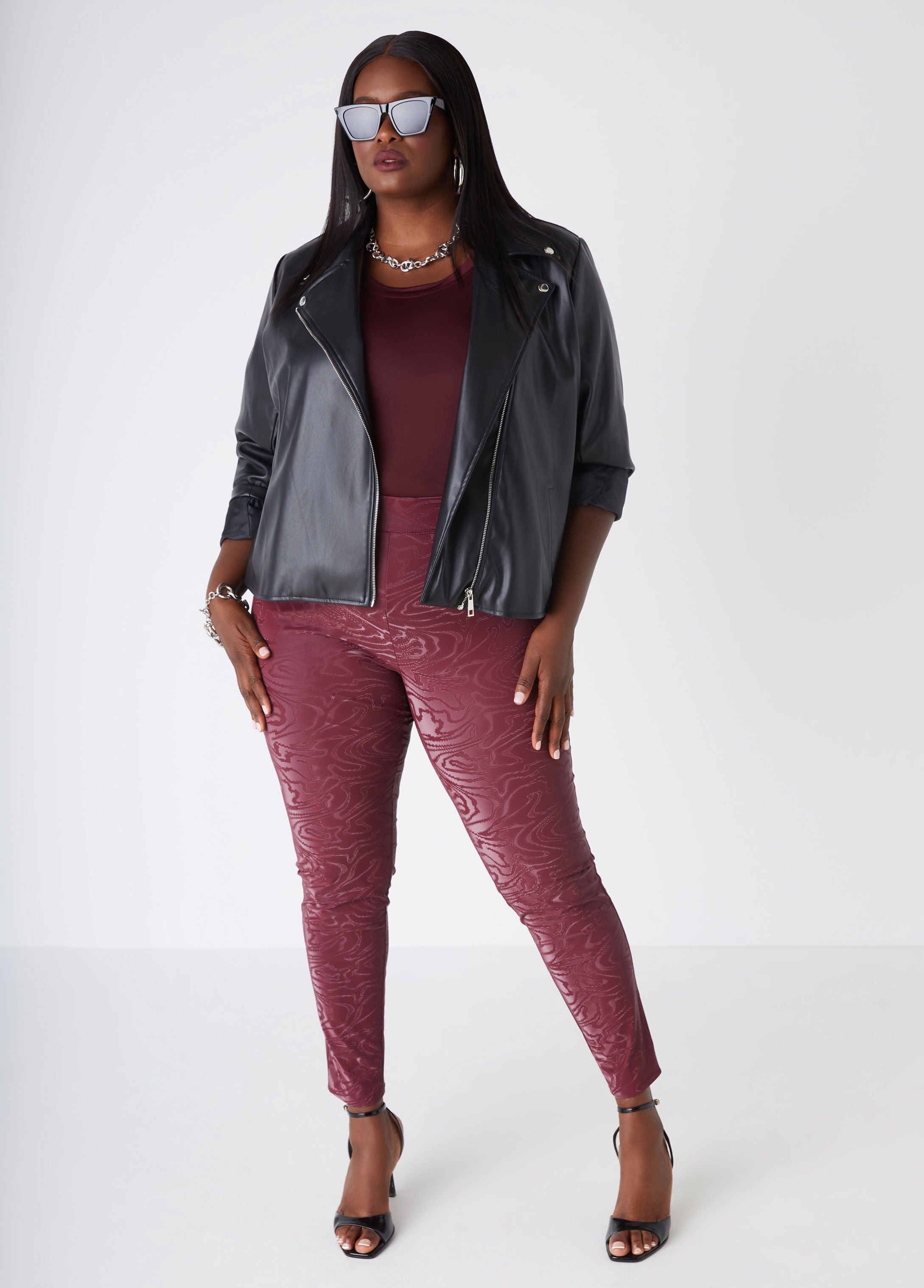 Hot Swirl Print Faux Leather Leggings