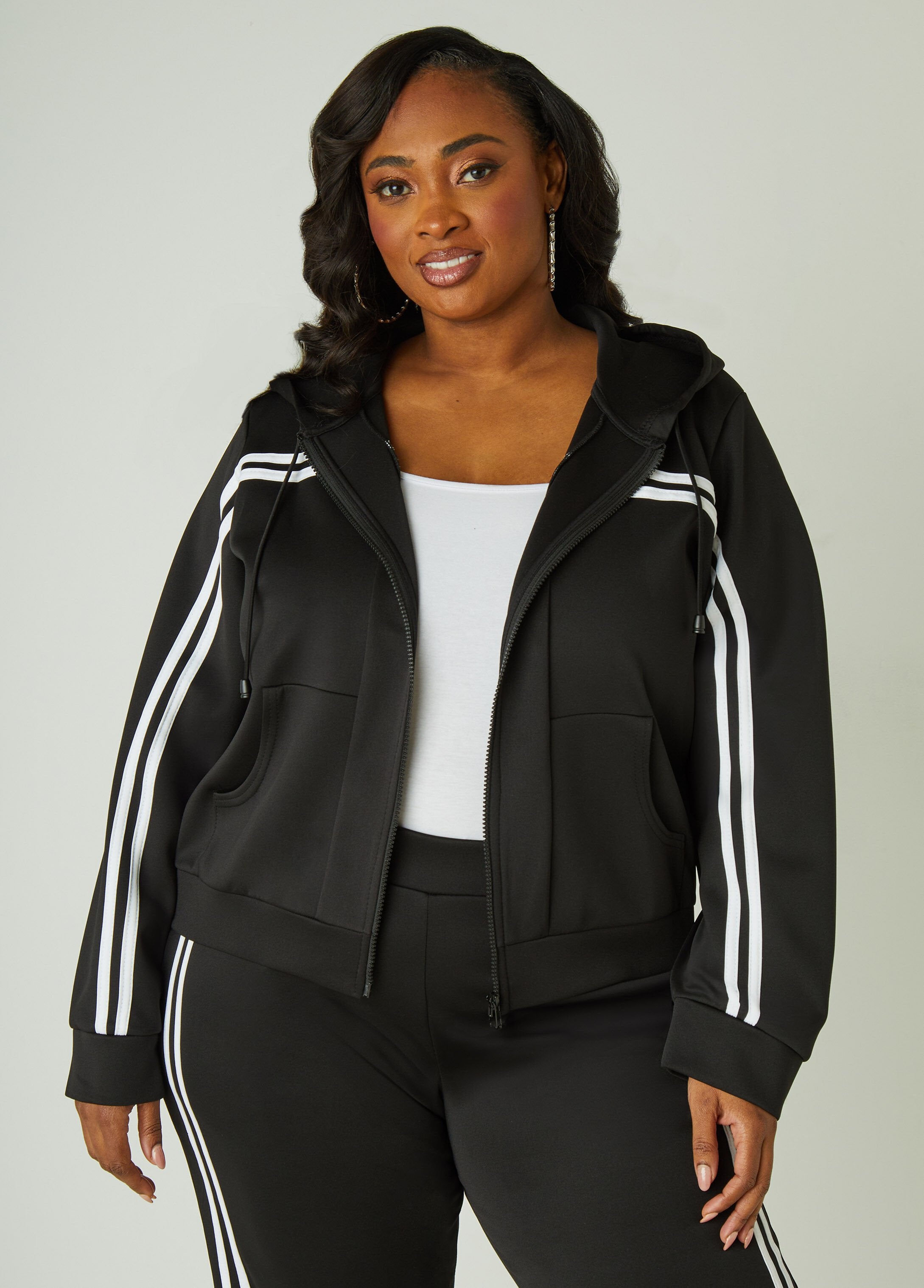 Stretch-Knit Striped Hooded Track Jacket for Comfort and Style