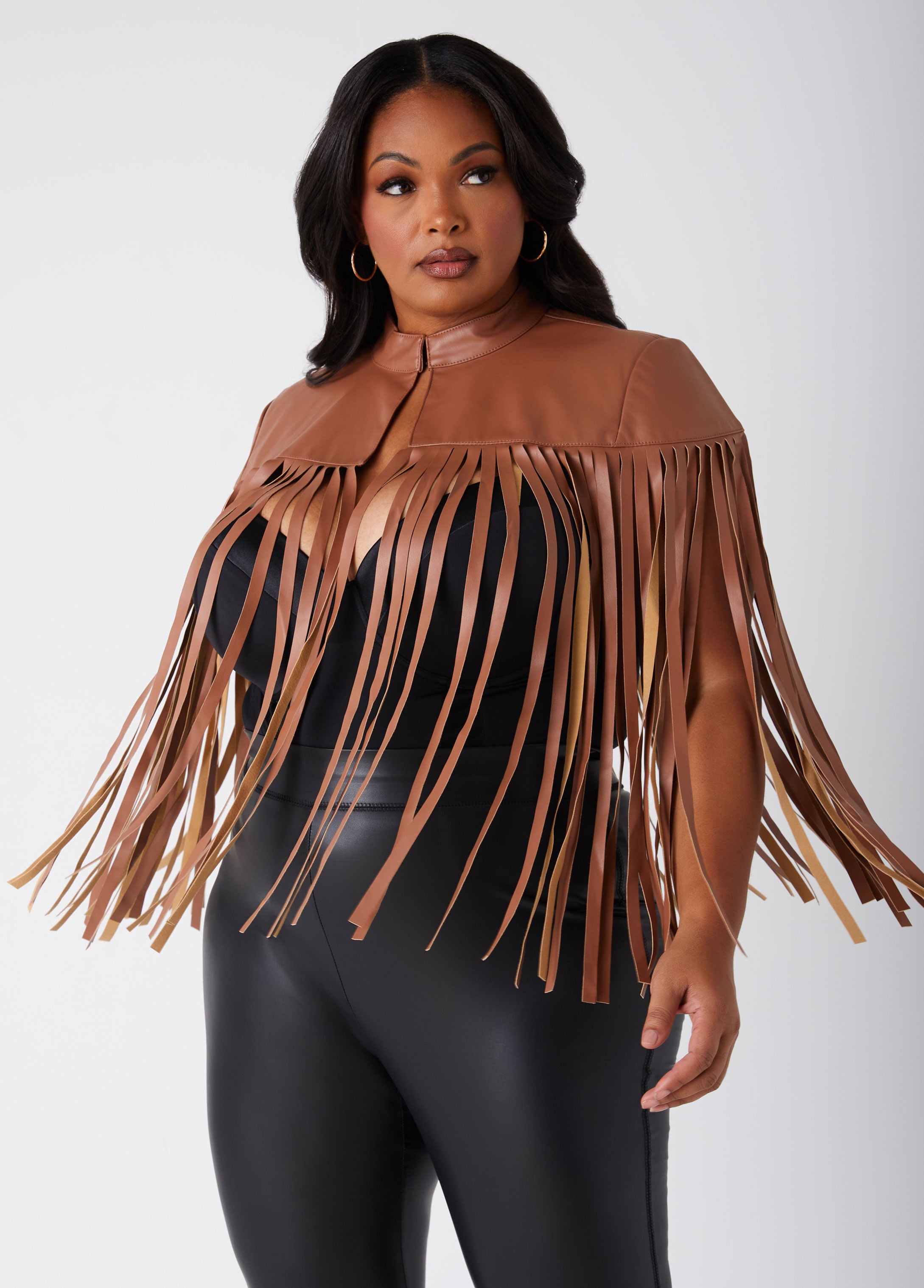 Stylish Fringed Faux Leather Cape-Style Jacket for Fashion Lovers
