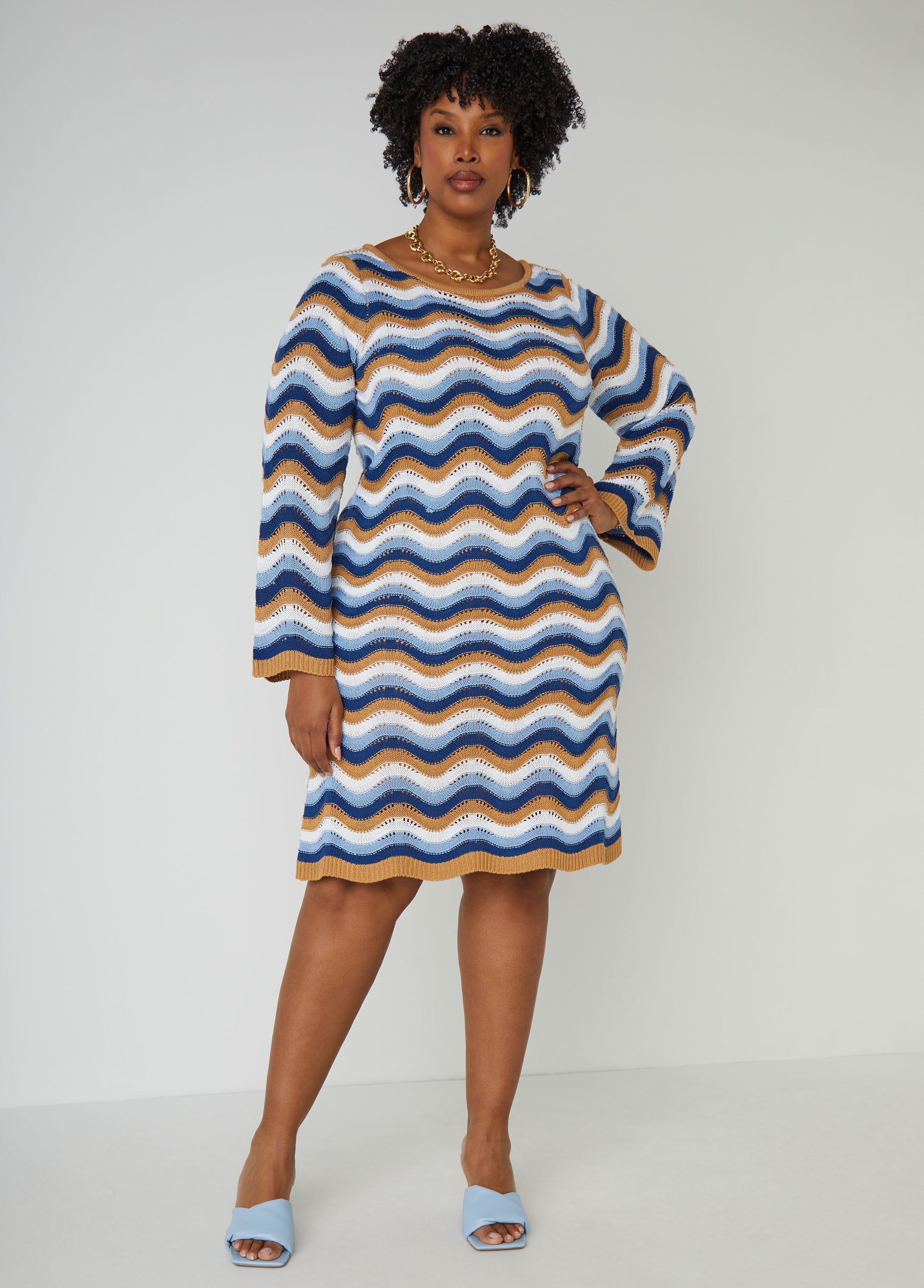 Stylish Striped Pointelle Knit Women's Dress - Perfect for All-Day Wear