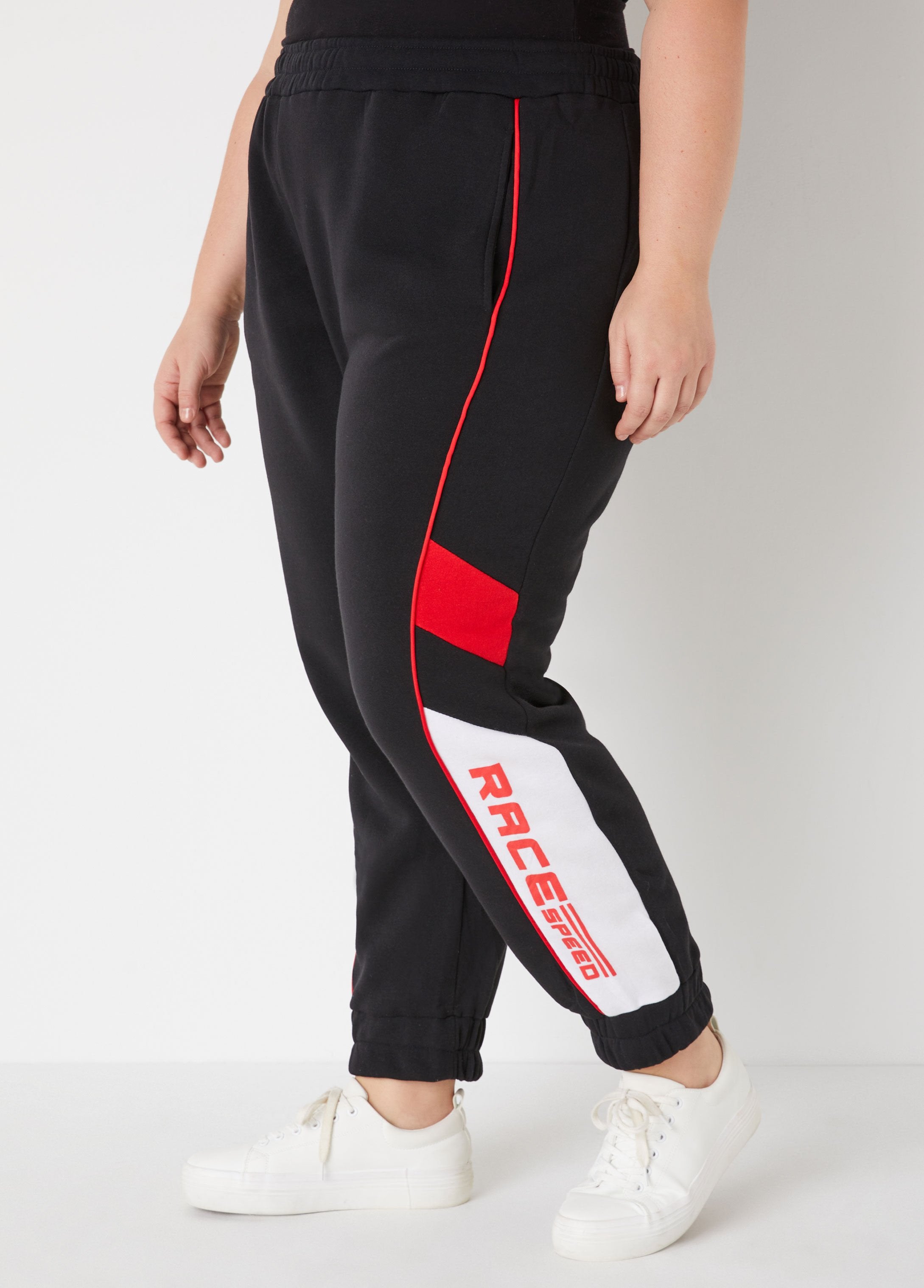 Stylish Race-Inspired Striped Mid-Rise Fleece Joggers