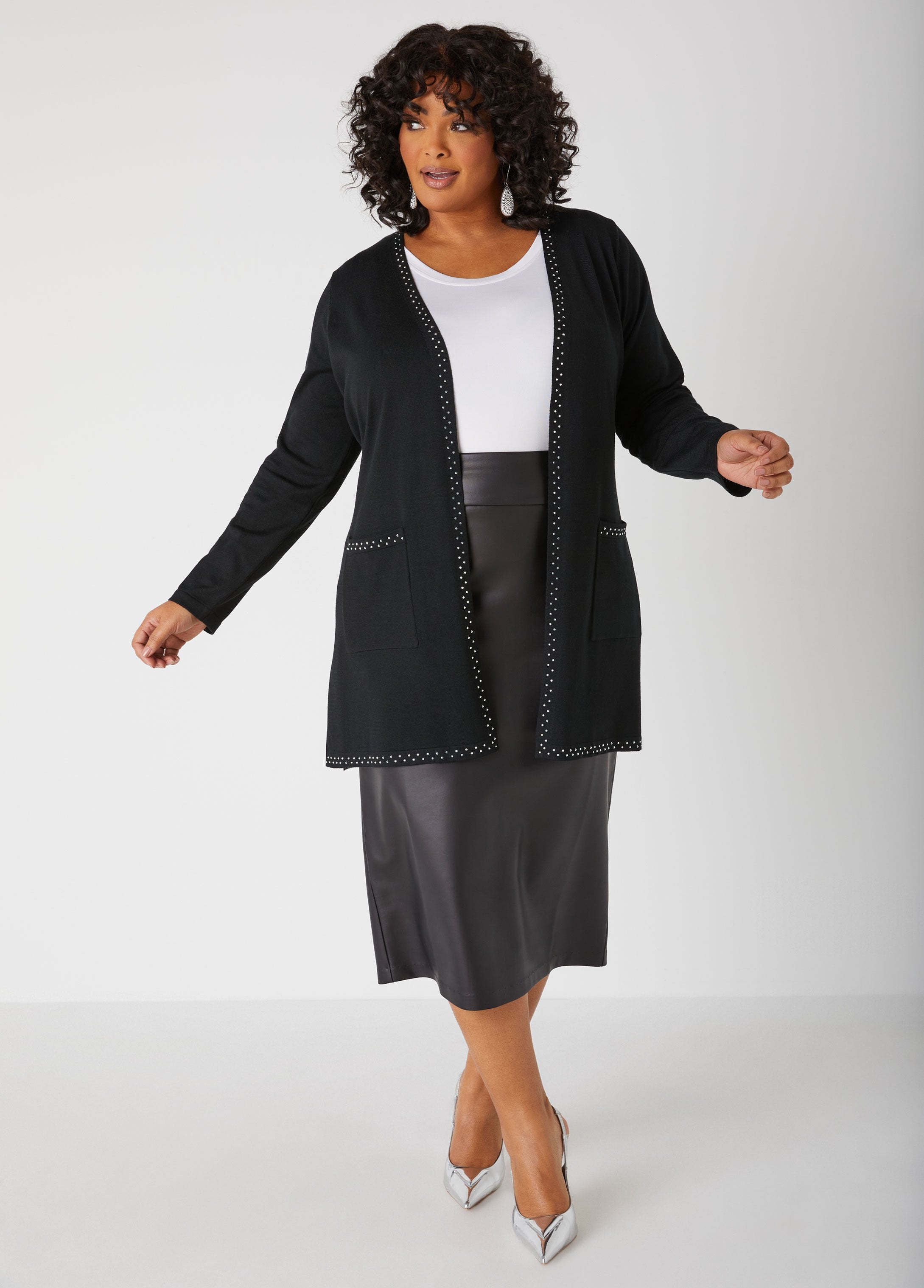 Relaxed-Fit Crystal-Embellished Cardigan with Sash Belt
