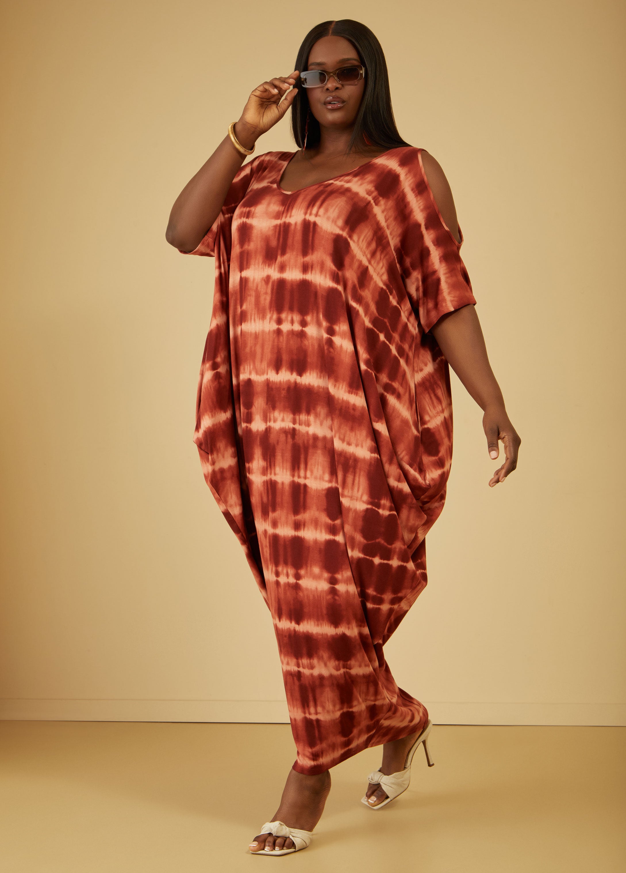Stylish Cold Shoulder Tie-Dyed Long Maxi Dress for Summer