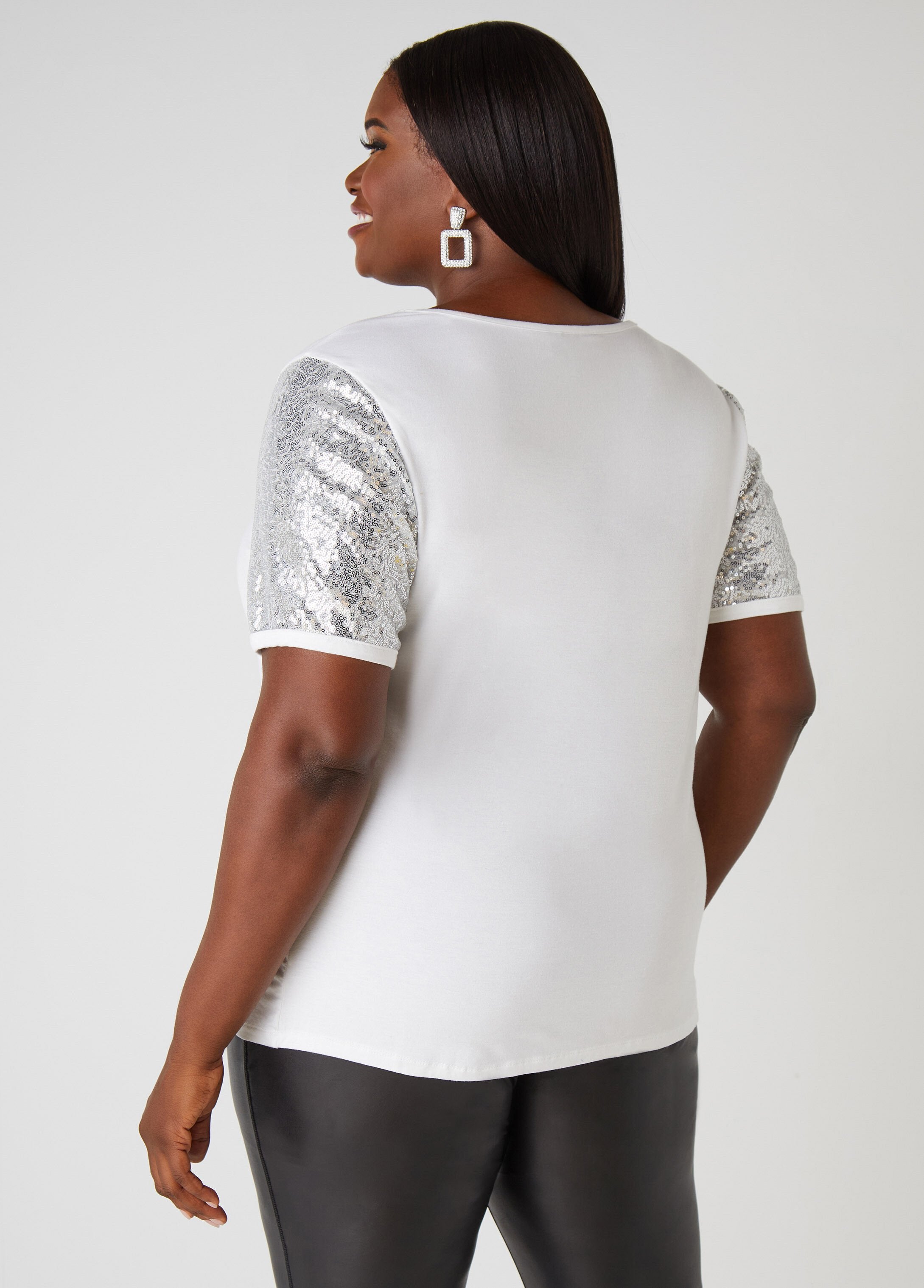 Hot Sale! Sparkling Graphic Stretch - Knit Wisdom Tee with Mesh Sleeve Panels