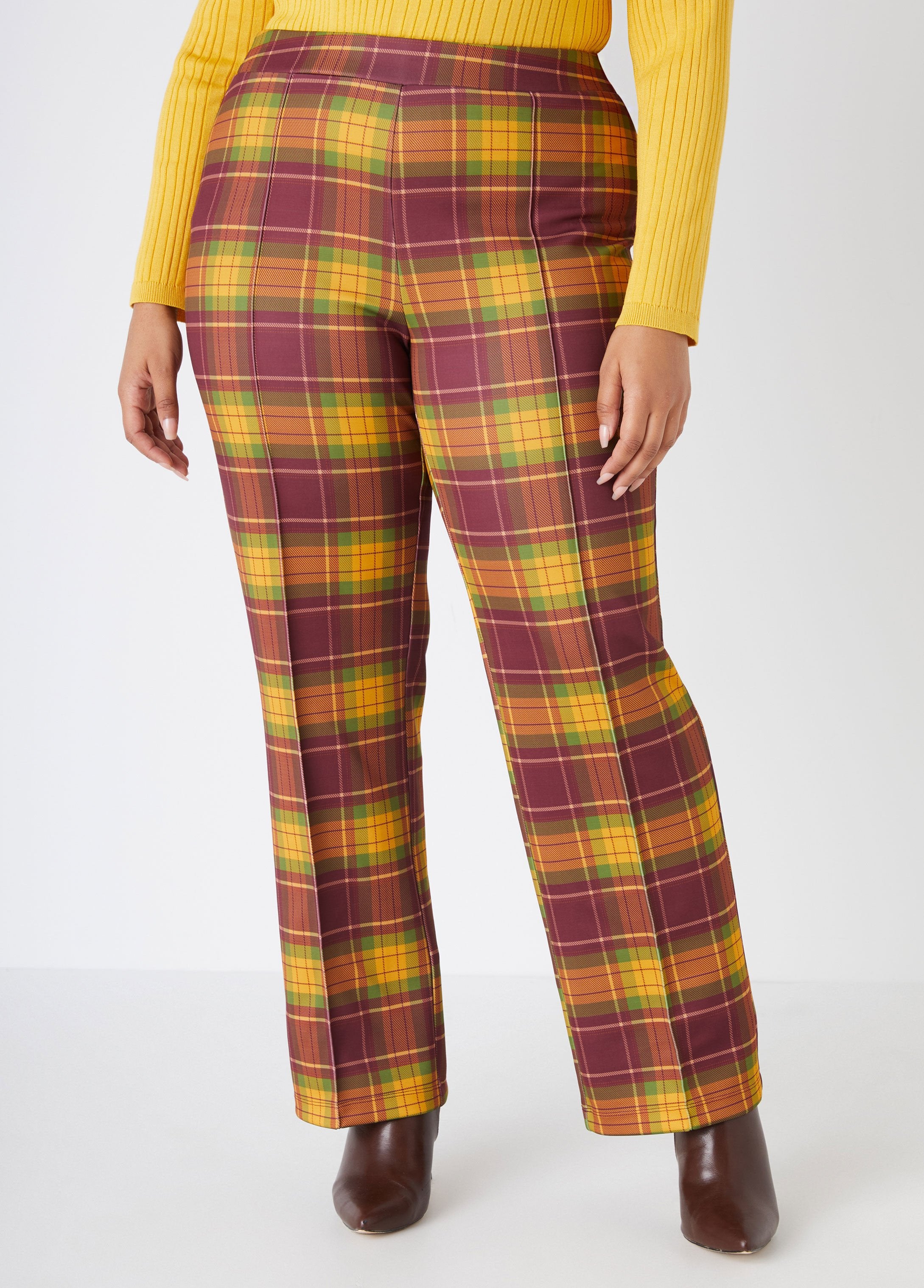 Hot Sale! Plaid Straight Leg High - Rise Pants