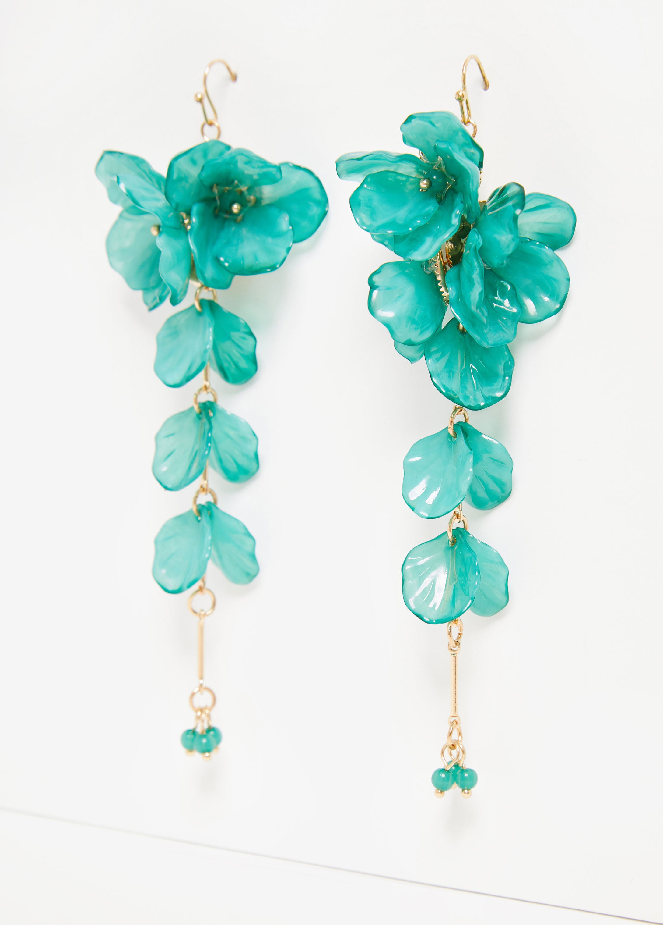 Stylish Beaded Resin Floral Drop Earrings with Gold - Tone Accents