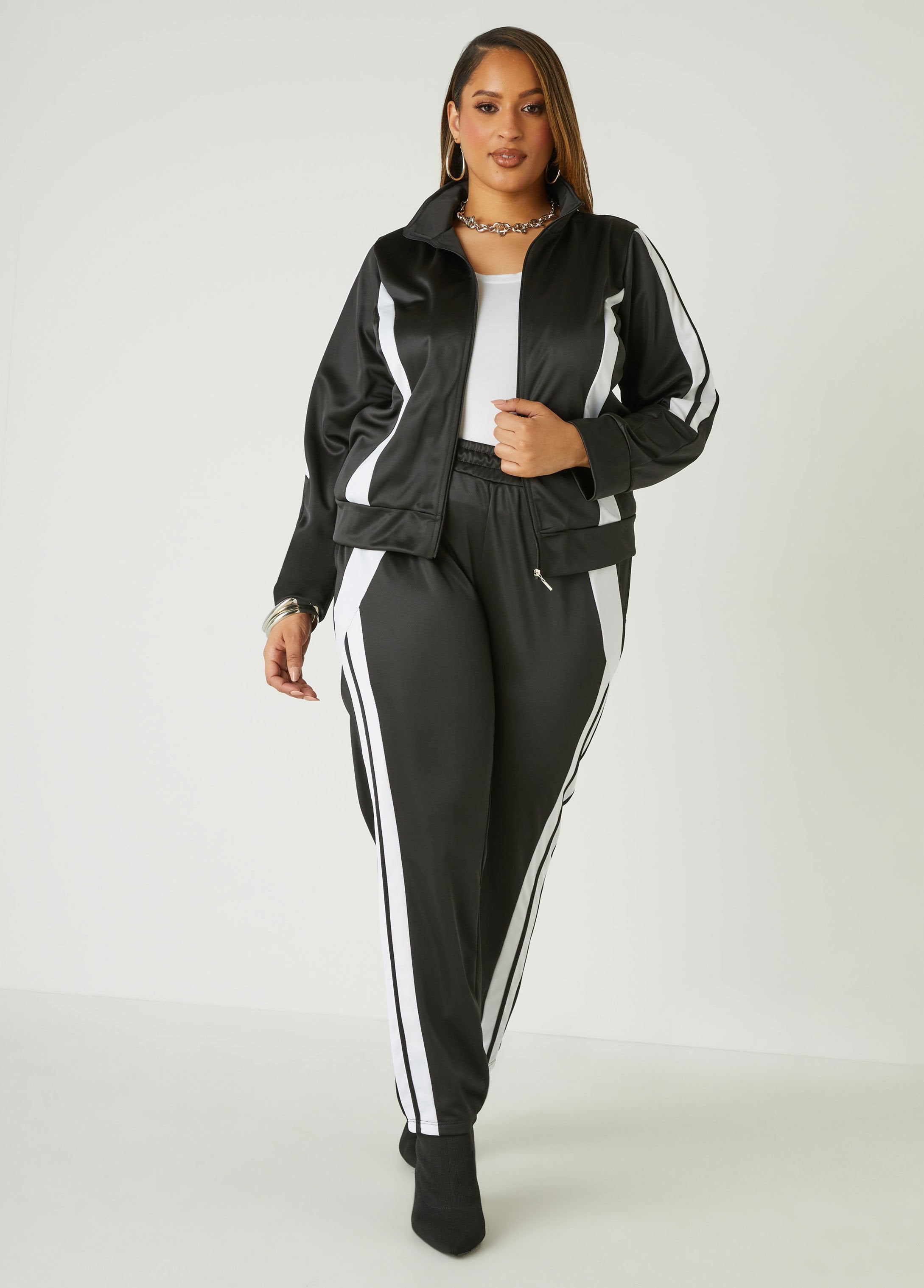Hot Deal! Modern Stretch-Knit Track Jacket with Stylish Striped Trims