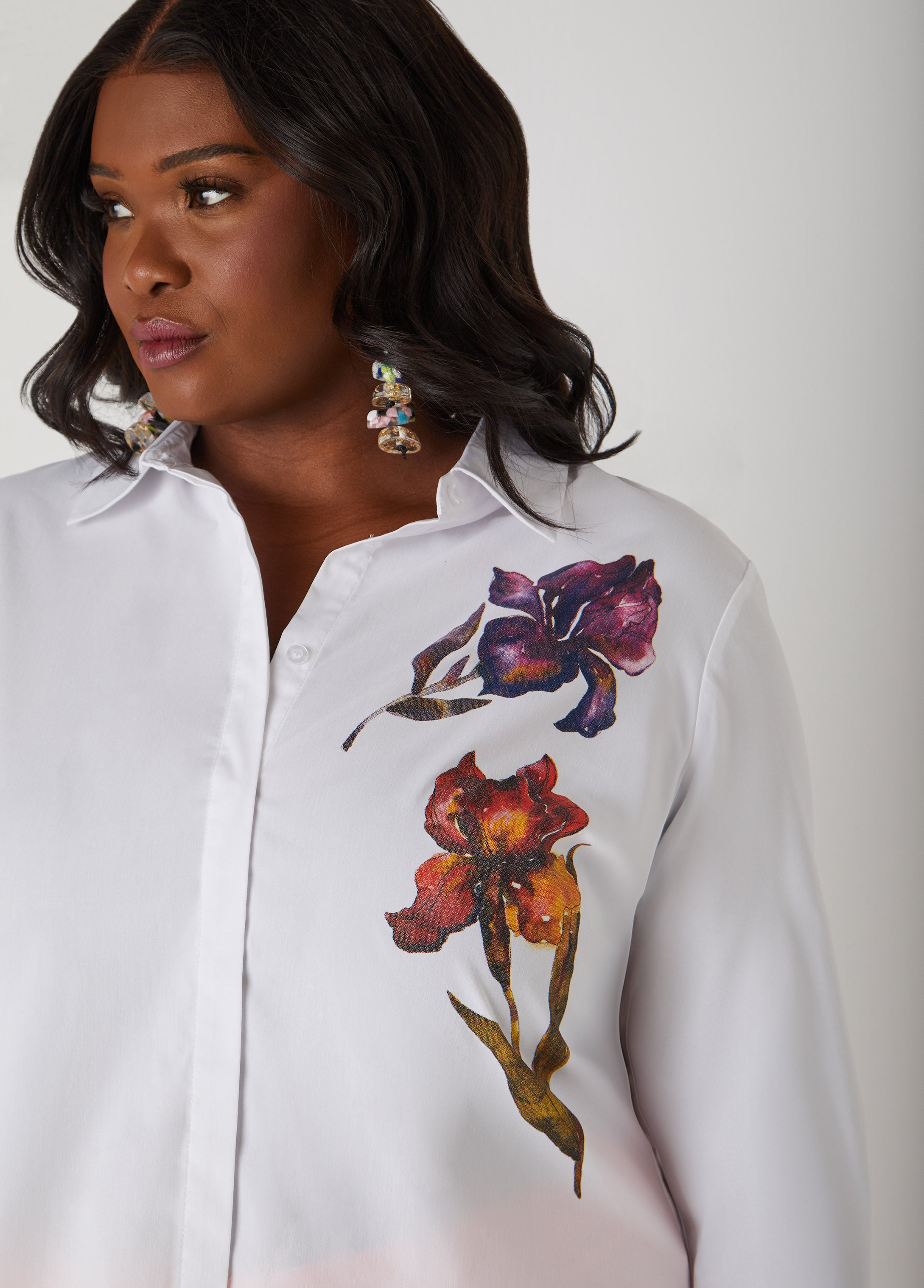 Hot Sale! Vibrant Iris Print Poplin Work Shirt